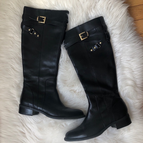 Franco Sarto knee high black leather boots - Picture 1 of 8